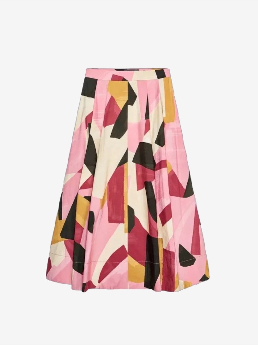 Abstract Print Pink A-Line Midi Skirt